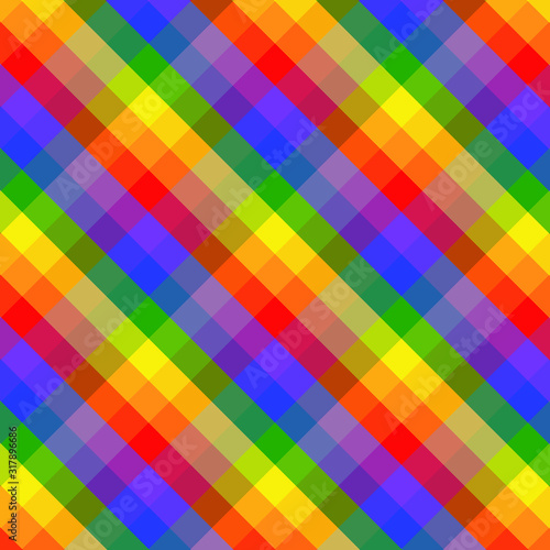 LGBT rainbow colored flag, plaid background, pride symbol, seamless tartan pattern, colorful stripes