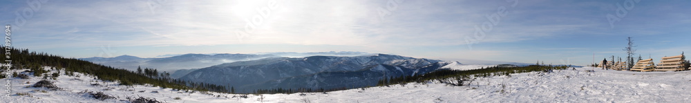 Panorama Beskid slaski . Mountain view from Skrzyczne peak in Sz