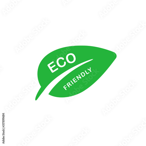 Eco friendly green tree leaf badge. Design element for packaging design and promotional material. Vector illustration.