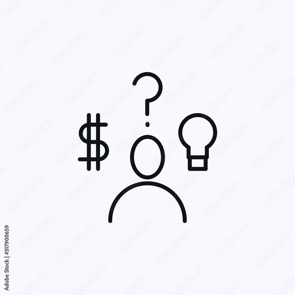 Human symbol with dollar lamp and question icons Human symbol with dollar lamp and question icons