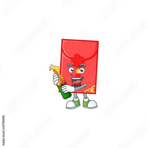 mascot cartoon design of chinese envelope with bottle of beer