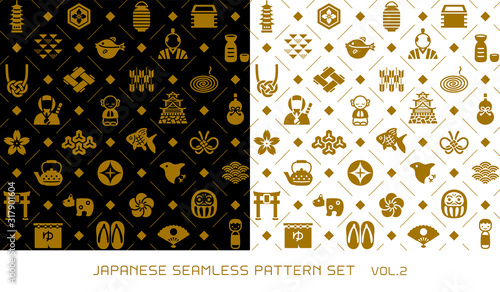 シームレスパターン　日本のアイコン背景素材のセット vol.2