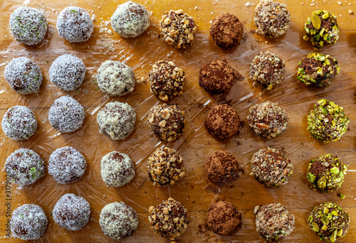 A mix of colorful protein balls