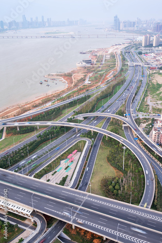 shanghai interchange overpass and elevated road in nightfall