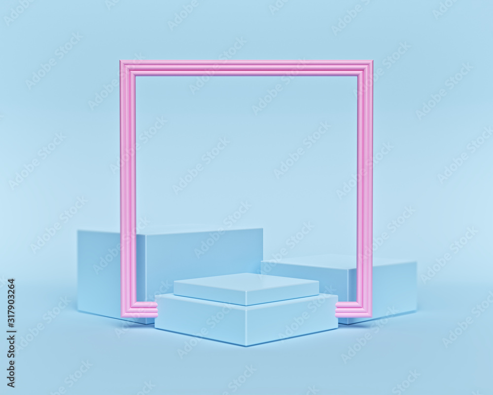 abstract decorative shapes background with blank podium and frame. copy space. minimal style. 3d rendering abstract decorative shapes background with blank podium and frame. copy space. minimal style. 3d rendering