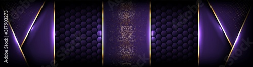 abstract premium dark purple with gold overlay layers background