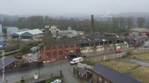 Aerial view of Kensington Pottery Works an old abandoned, derelict pottery factory and bottle kiln located in Longport,  Industrial decline photo