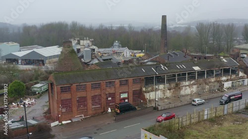 Aerial view of Kensington Pottery Works an old abandoned, derelict pottery factory and bottle kiln located in Longport,  Industrial decline photo