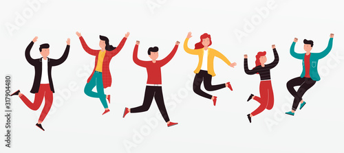 Cheerful group of diverse young people team jumping celebrating a victory. Concept of happy successful people in casual wear. © Ramcreative