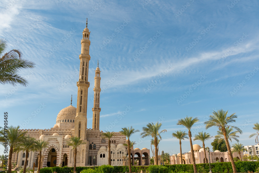 Naklejka premium One of the main mosques in touristic city of Sharm el Sheikh, Egypt. Islamic faith concept