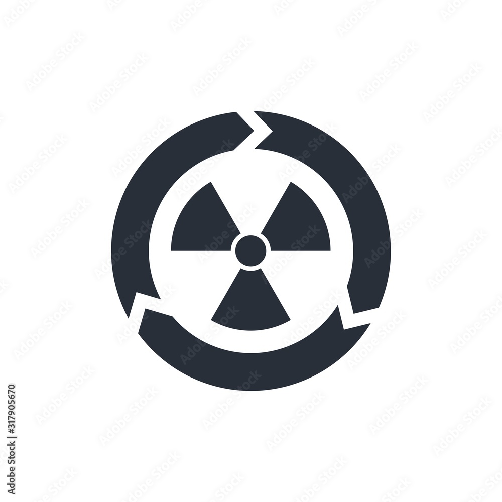 Hazard icon and triple arrow. Threat, quarantine, analysis, elimination. Vector icon isolated on white background. Hazard icon and triple arrow. Threat, quarantine, analysis, elimination. Vector icon isolated on white background.