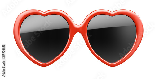 Front view of Red heart glasses isolated on white - 3d rendering