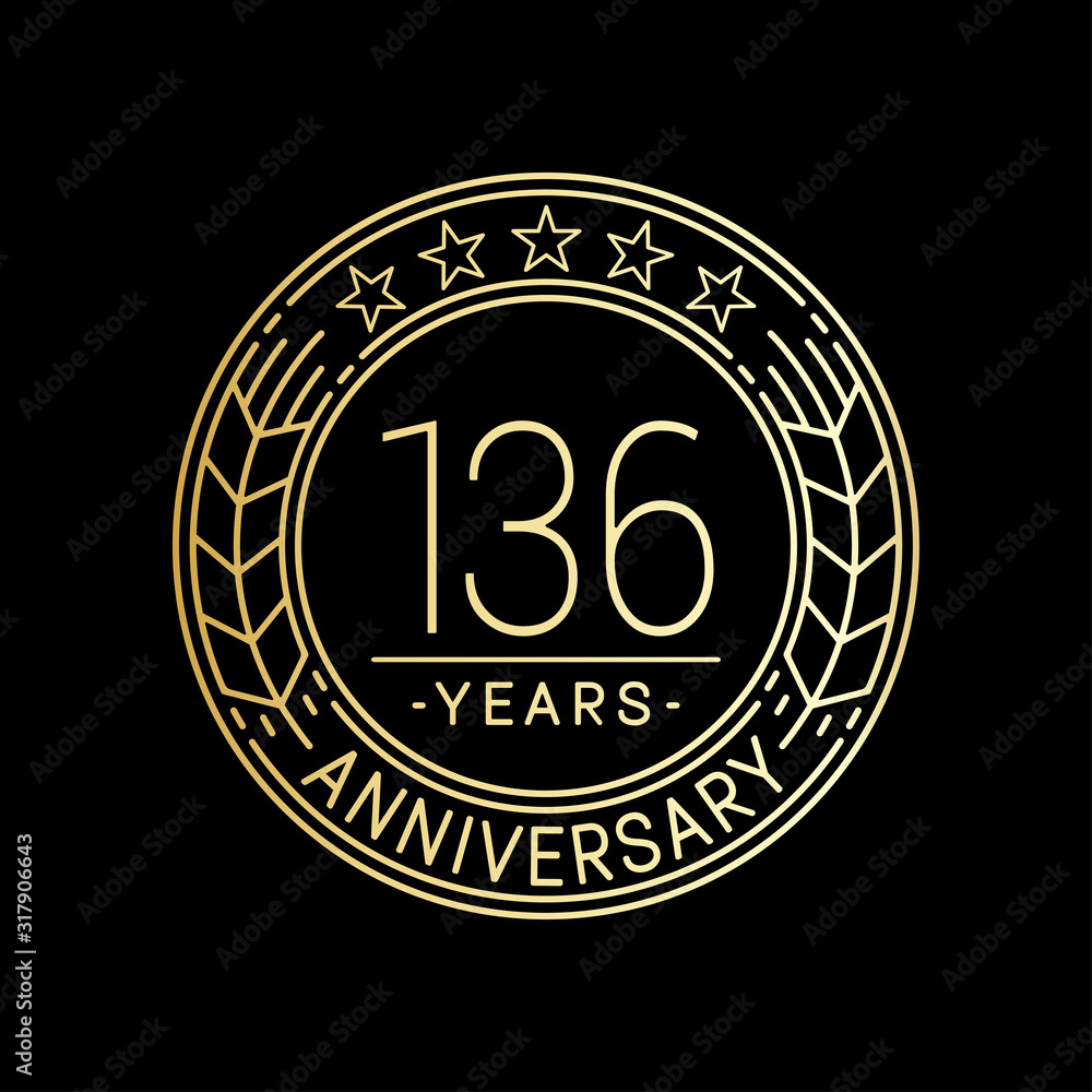 Fototapeta premium 136 years anniversary logo template. 136th line art vector and illustration.