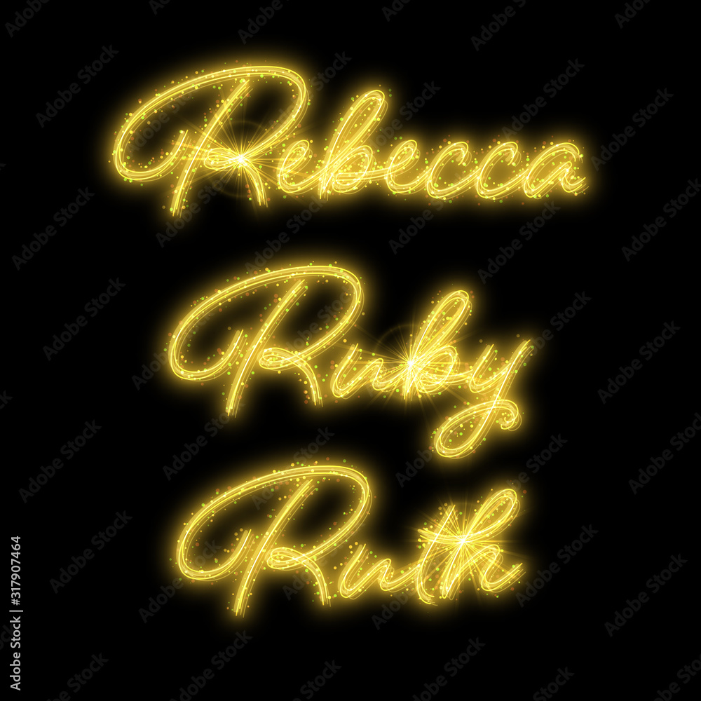 Female names made of sparkler. Design element for birthday card, bridal shower or wedding invitation Female names made of sparkler. Design element for birthday card, bridal shower or wedding invitation