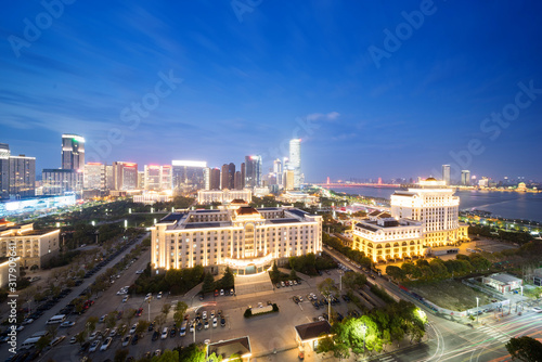 Shanghai Lujiazui Finance   Trade Zone modern city night background .