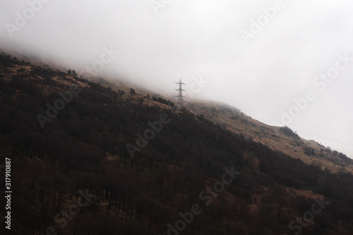 Power transmission tower in Scottish highlands