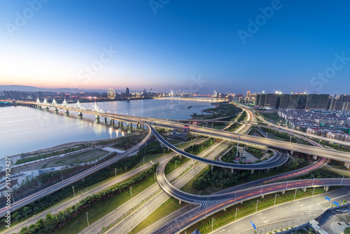 shanghai interchange overpass and elevated road in nightfall © gjp311
