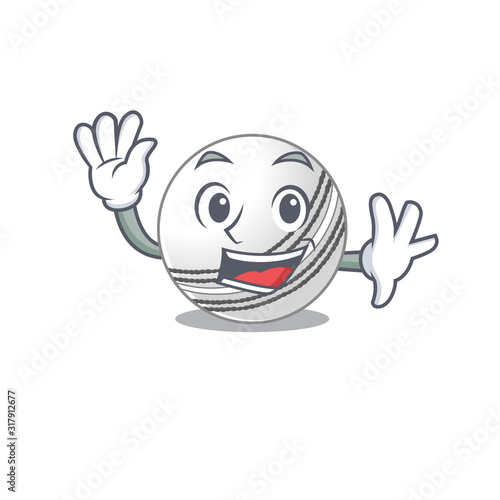 Waving friendly cricket ball cartoon character design