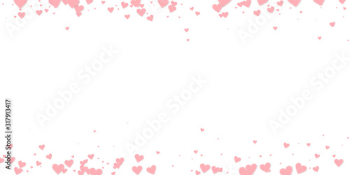 Pink heart love confettis. Valentine's day border 
