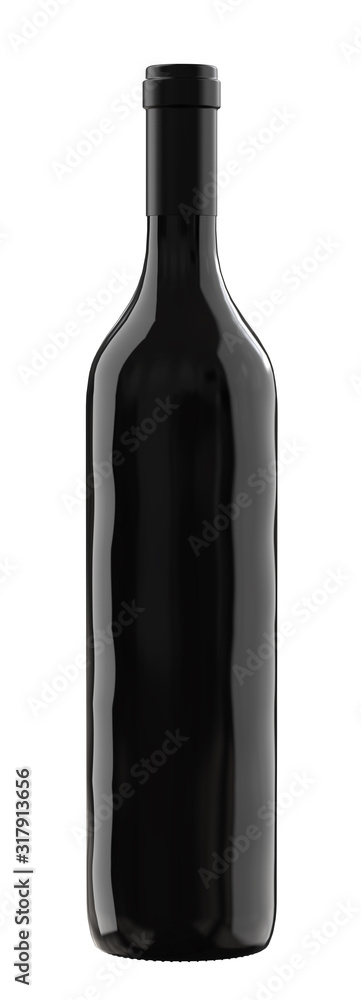 Black Glass Bottle of Grappa, Vodka or Wine. 3D Render Isolated on White. Black Glass Bottle of Grappa, Vodka or Wine. 3D Render Isolated on White.