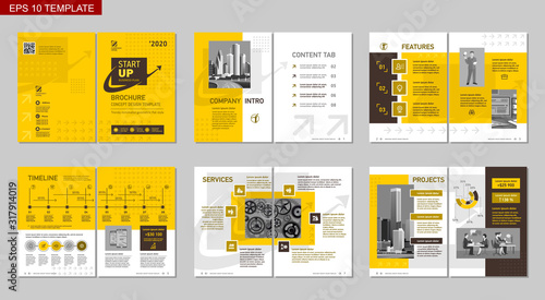 Brochure creative design. Multipurpose template, include cover, back and inside pages. Trendy minimalist flat geometric design. Vertical a4 format.