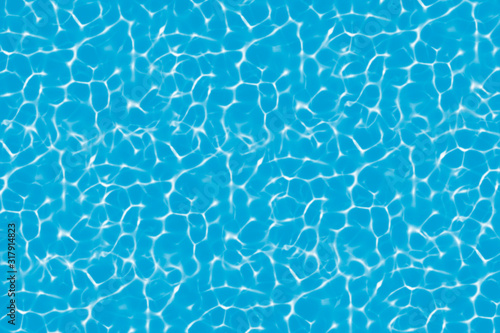 Texture of water surface. Overhead view, Swimming pool bottom caustics ripple and flow with waves background.