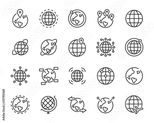 set of world icons, global, globe, connect, travel, map
