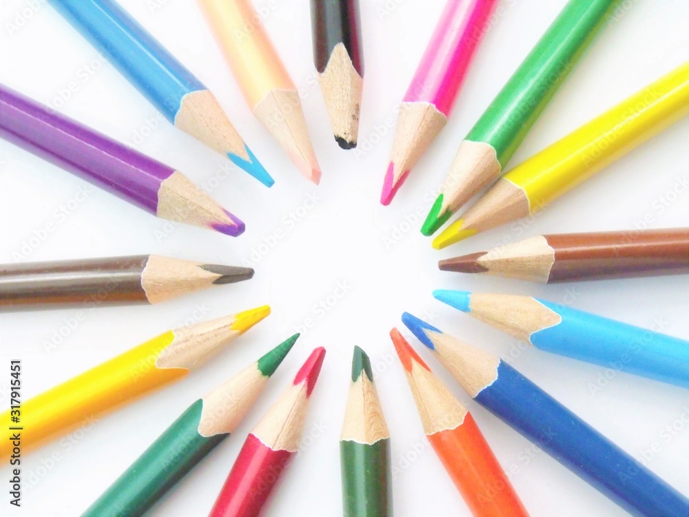 Colorful pencils with small blank white space between