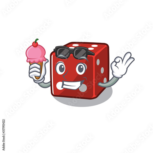 Dice mascot cartoon design with ice cream