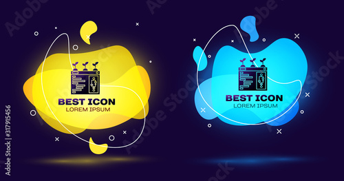 Black Smart farming technology - farm automation system in app icon isolated on blue background. Set abstract banner with liquid shapes. Vector Illustration