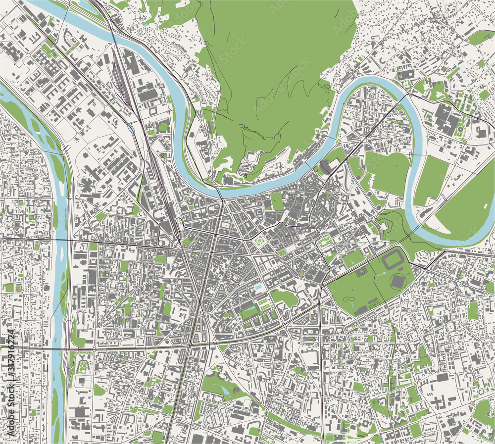 Obraz premium map of the city of Grenoble, Isere, Auvergne-Rhone-Alpes, France