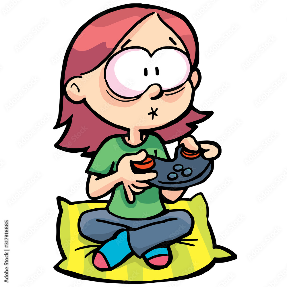 girl with hypnotically look as she plays with the joystick girl with hypnotically look as she plays with the joystick