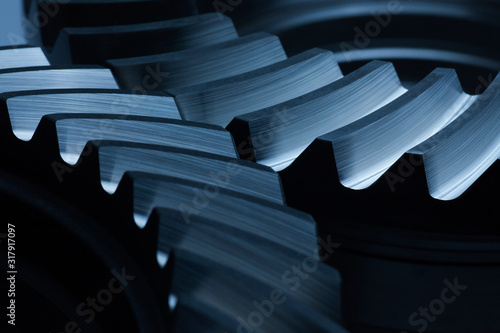 Close-up of cock wheels with blue light