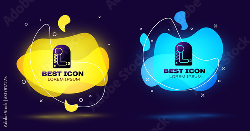 Black Gear shifter icon isolated on blue background. Transmission icon. Set abstract banner with liquid shapes. Vector Illustration
