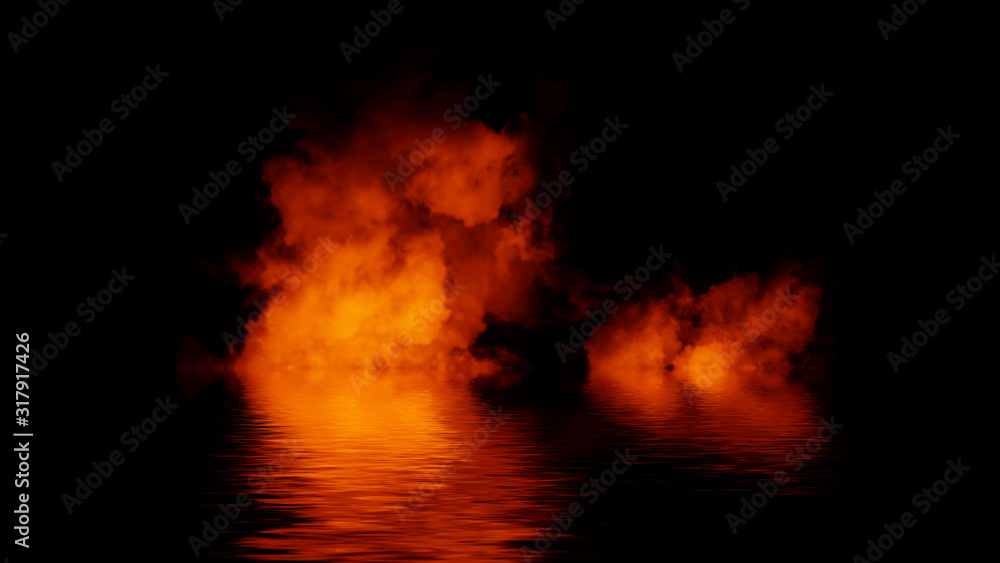 Paranormal fog isolated on black background. Stock illustration. Reflection on water.