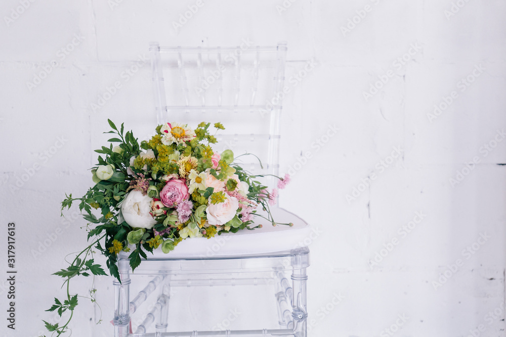 bouquet of flowers on a background of light wall bouquet of flowers on a background of light wall
