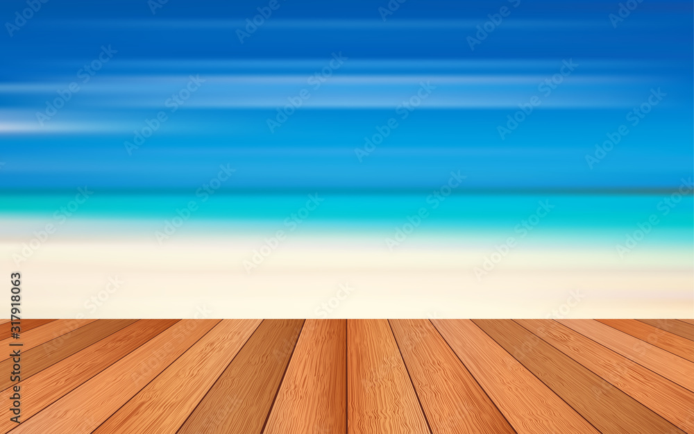 wooden floor with the beach background	