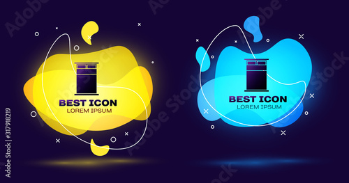 Black Big bed for two or one person icon isolated on blue background. Set abstract banner with liquid shapes. Vector Illustration