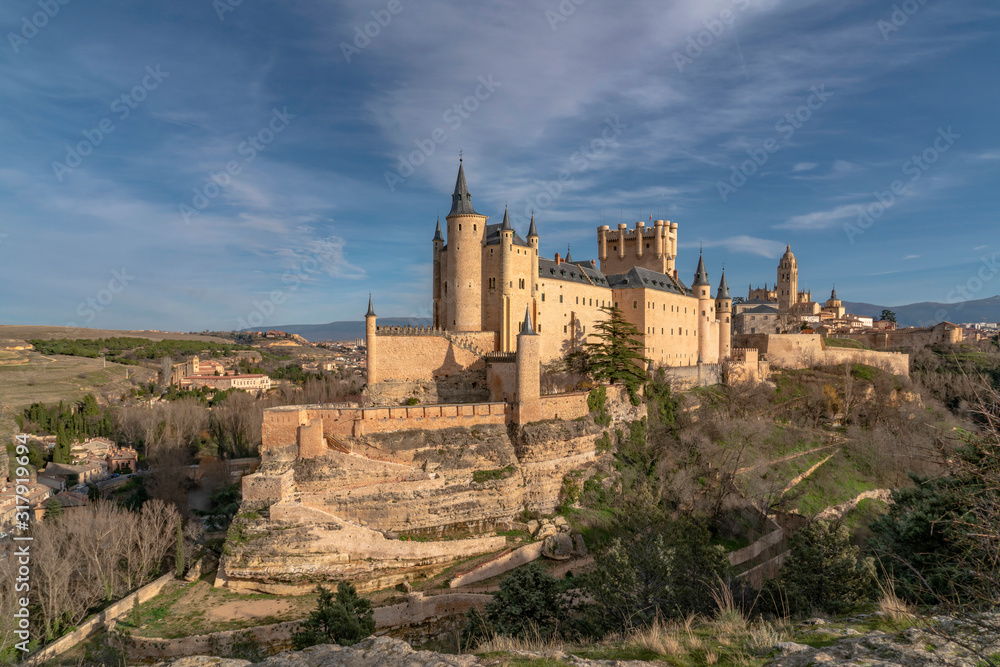 View of the Alcazar fortress of Segovia. Spain, December of 2019.