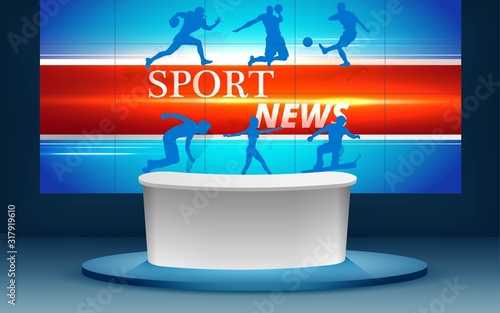 table with sport news on lcd background in the news room	