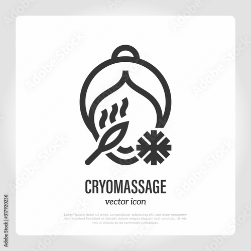 Cryomassage thin line icon. Cosmetology procedure for facial rejuvenation. Vector illustration.
