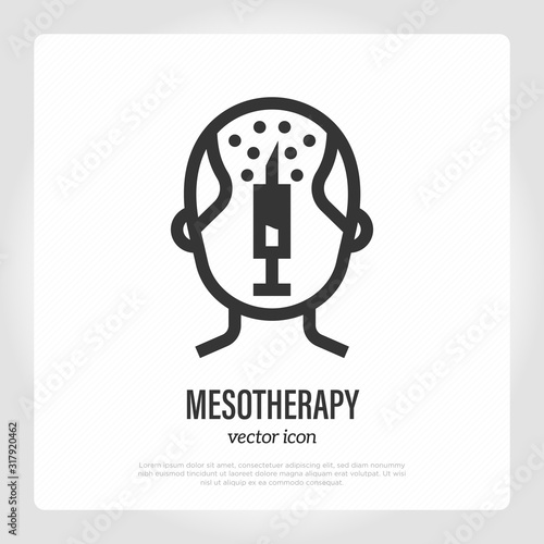 Mesotherapy: injection in bald place on human head. Hair loss treatment. Alopecia. Vector illustration.