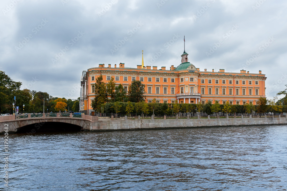 Fontanka River. View of the Mikhailovsky Castle in St. Petersburg.