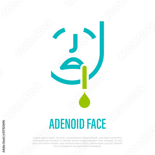 Adenoid face: long open mouthed face of children. Thin line icon. Healthcare and medical vector illustration.