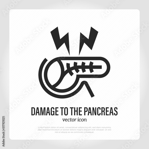 Damaged pancreas thin line icon. Pancreatitis. Healthcare and medical vector illustration.