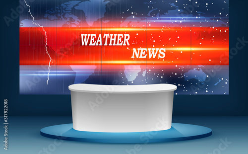 weater news on the lcd tv in the news studio	
