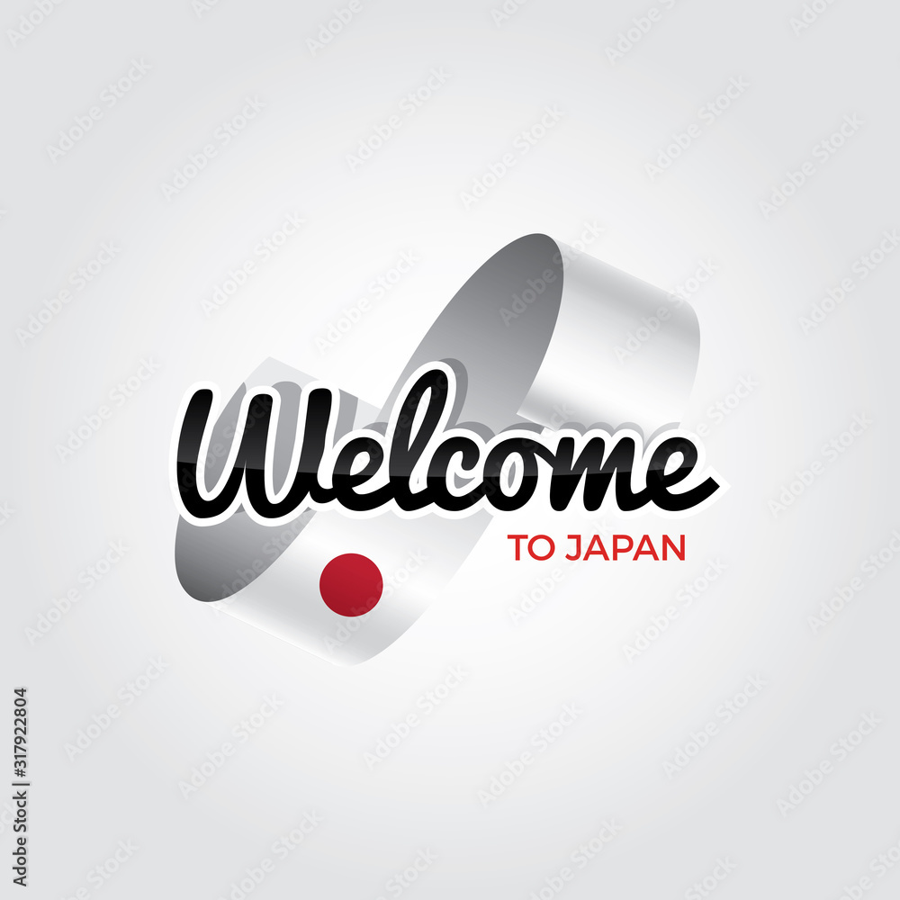 Welcome to japan symbol with flag, simple modern logo on white background, vector illustration Welcome to japan symbol with flag, simple modern logo on white background, vector illustration