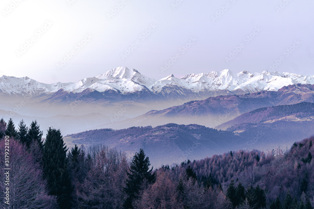 The view and landscape during a starry night, near the village of San Fermo, Lombardy, Italy - December 2019. The view and landscape during a starry night, near the village of San Fermo, Lombardy, Italy - December 2019.