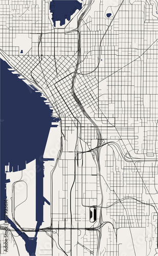 map of the city of Seattle, Washington, USA