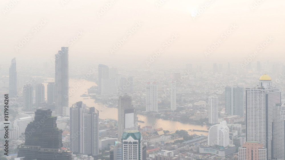 Bangkok City Thailand air pollution remains at hazardous levels PM2.5  pollutants - dust and smoke high level PM 2.5